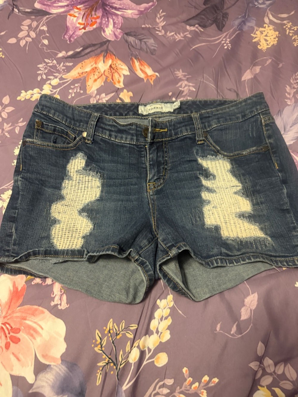 Torrid Blue Distressed Mid-Rise Denim Shorts